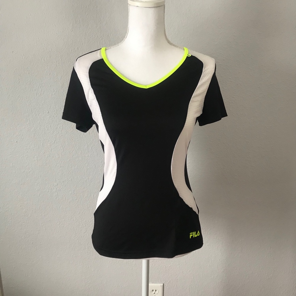Fila Black White & Neon Short Sleeve Athletic Top